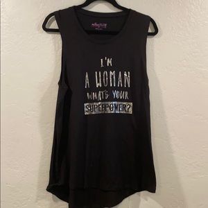 Black tee “I’m A Woman What’s Your Superpower?”